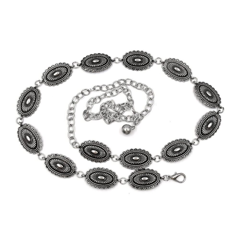 7397 Silver Waist Chain Western Belts For Woman Rhinestone Cowboy Y2k